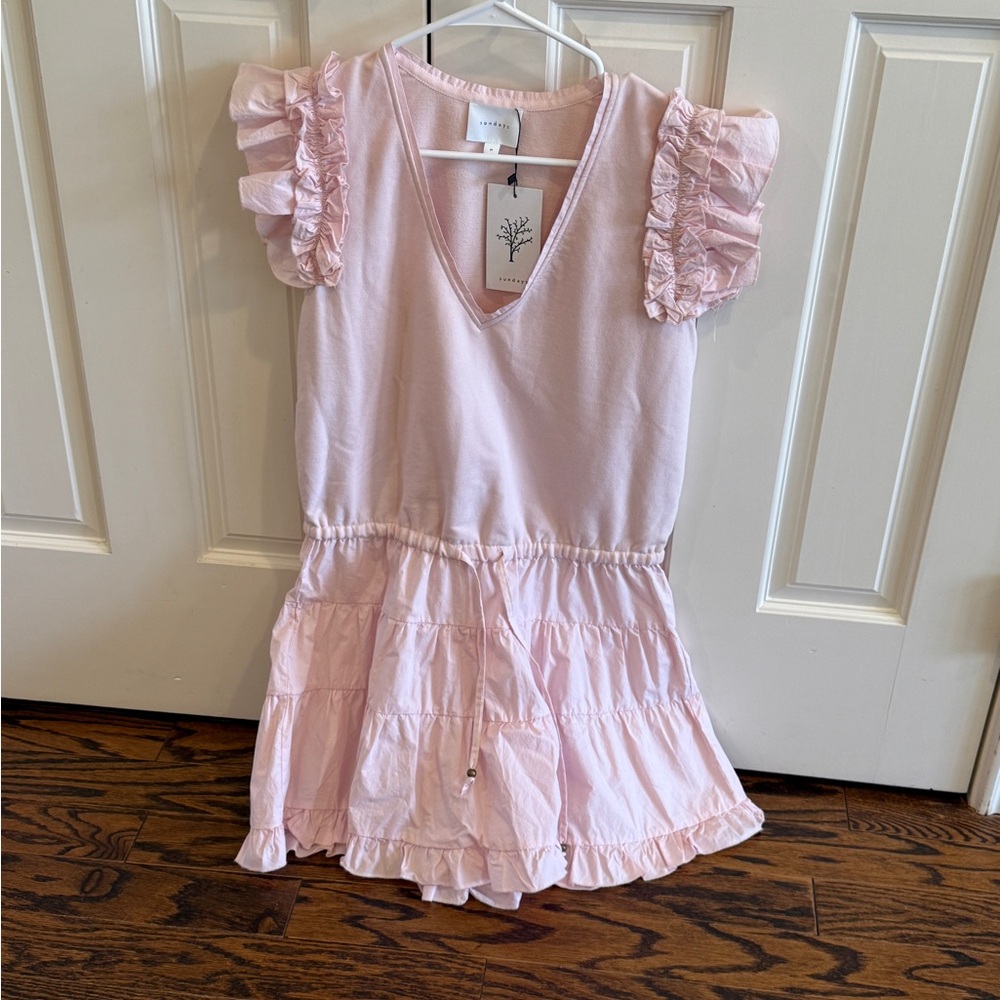 Sundays Pink Flutter Sleeve Sundress